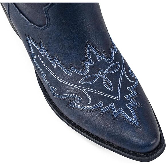 ⚡Women's Blue Knee High Wide Calf Lace Up Embroidered Cowgirl Boots Pull On - Picture 6 of 7